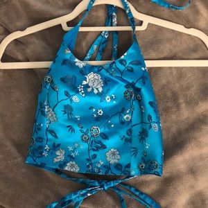 By The Way Satin Floral Halter Crop Top